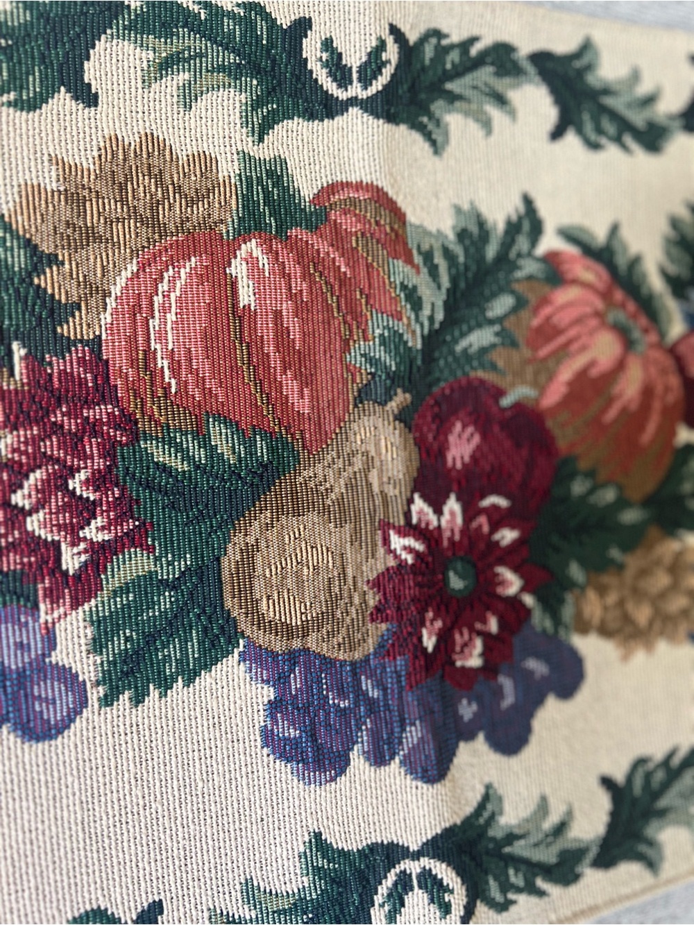 Vintage Fruit Floral Tapestry Table Runner 33x13 Rich Autumn Colors, Fall Decor